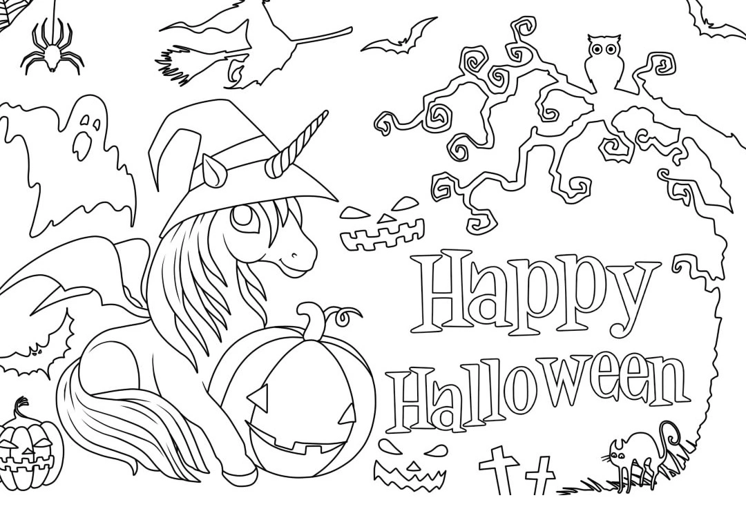 Happy Halloween unicorn coloring book